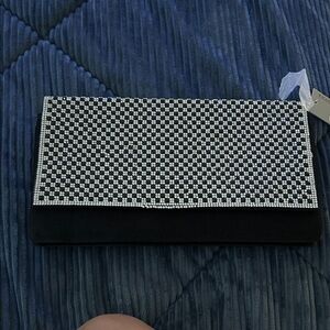 Jessica McClintock Black and Silver Checkered Clutch